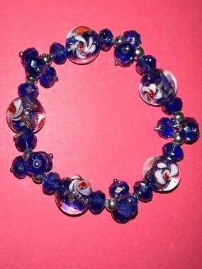 Blue glass bead bracelet.